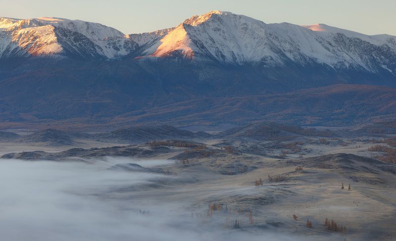 алтай, горный алтай, край, курайская степь, горы, рассвет, туман, степь Утро туманное, утро седое...photo preview