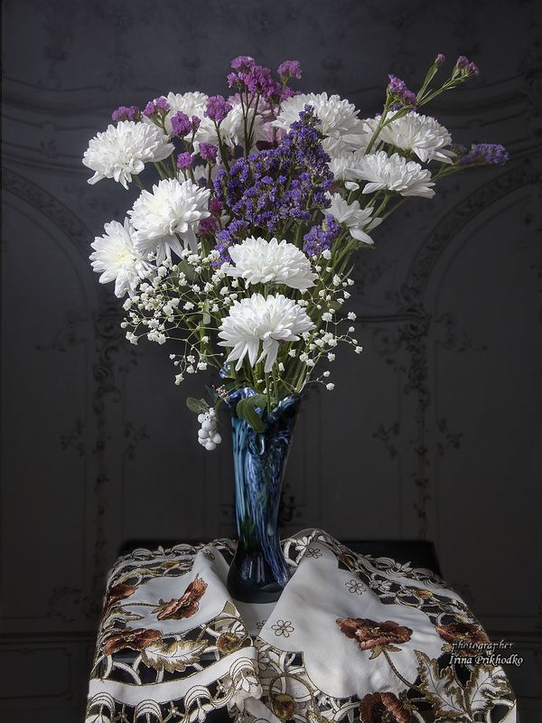 хризантемы, статица, букет, натюрморт Букет осенних цветовphoto preview