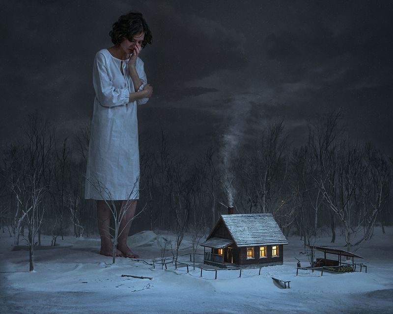Парышков, концептуальная фотография, история, атмосфера, сюжет, драма, зима, пейзаж, персонаж, деревня, лес, Nikon Z6 III Возвращение в никудаphoto preview