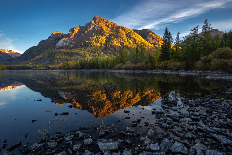 олон-нур, жомболок, саяны, бурятия, осень Осеннее утро на озере Олон-Нурphoto preview