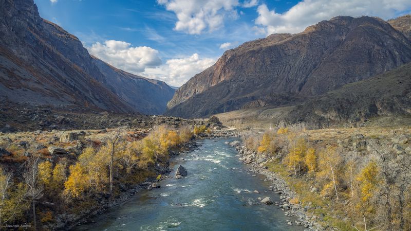 алтай, республика алтай, природа, река чулышман, осень, золотая осень, горы Чулышманphoto preview