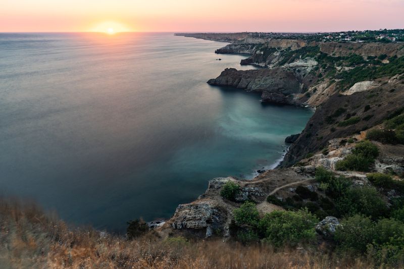 море, закат, длинная выдержка, крым, фиолент, скалы Мыс Фиолентphoto preview