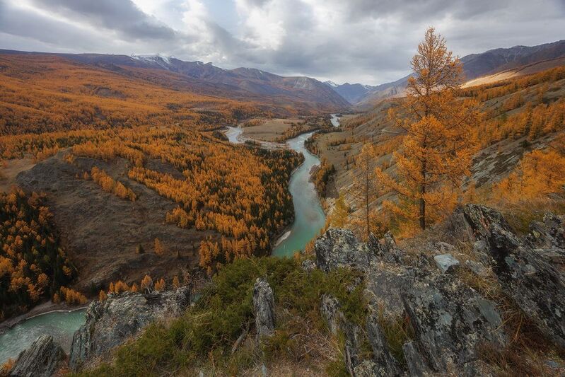 алтай, горный алтай, осень, верблюжья шея, перевал, слияние рек. аргут, коксу , тьюмойнак Слияние рек Аргут и Коксу фото превью