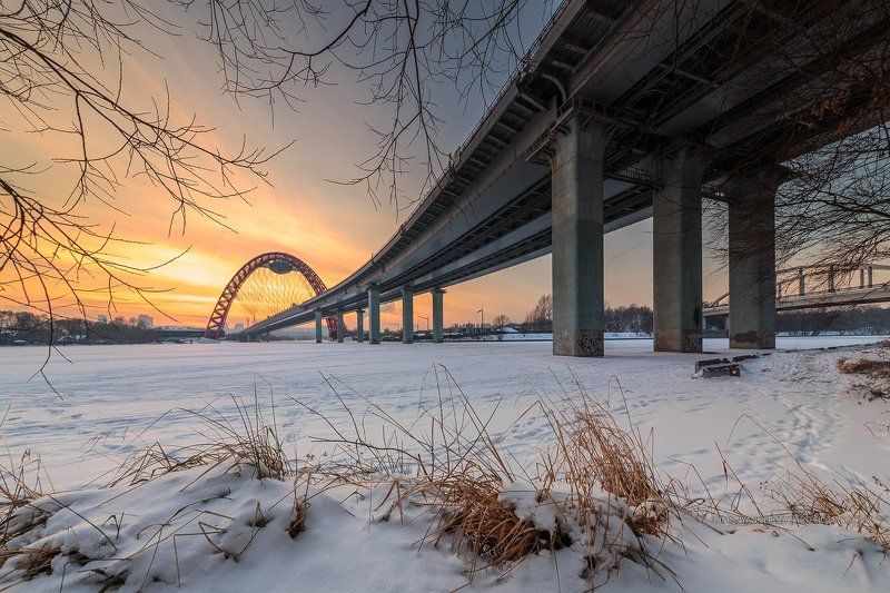 закат, зима, москва, мост Вечер у Живописного мостаphoto preview