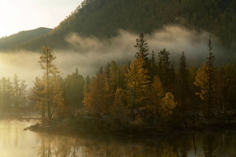 шарза, жомболок, саяны, бурятия, осень Туманное утро на Лавовых озёрахphoto preview