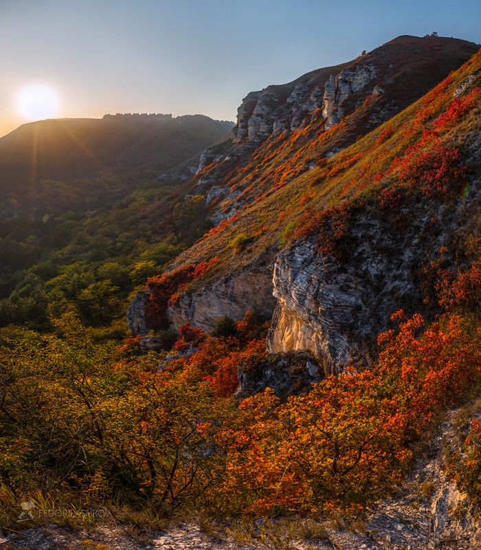 ставропольский край, ставрополье, кавминводы, вершина, хребет боргустан, осень, осенний, кисловодск, скалы, закат, Осень на холмахphoto preview