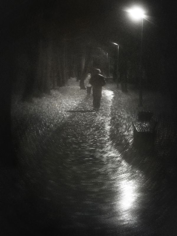 чб, стрит, дождь, ночь Ночь. Сквер. Дождь.photo preview