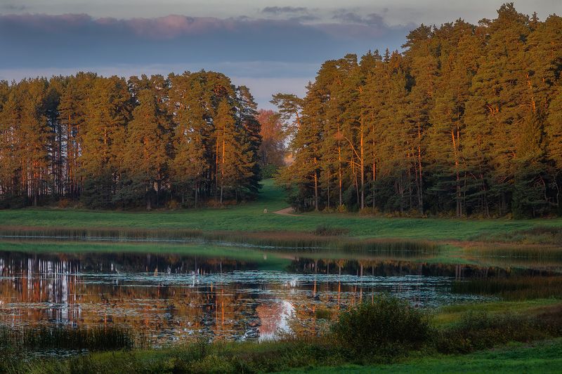 пушкинские горы, природа, пейзаж, закат, псковская область, михайловское, озеро маленец, осень, октябрь, Живописный вечер на озере Маленец.photo preview