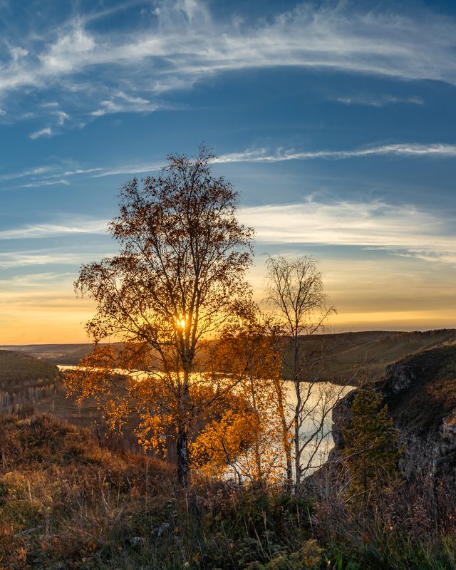 белая, иркутская область, золотая осень Осенний закат над рекой Белаяphoto preview