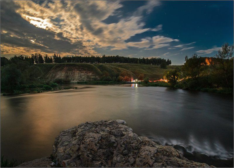 Ночь, Луна, Река, Landscape, river, moon, russia Загадочное Ишутино в лунном светеphoto preview