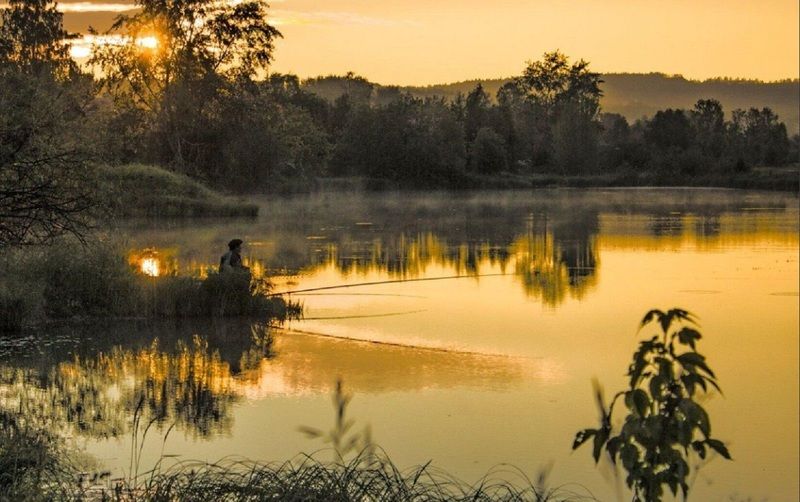 Река, заря, рыбак На утренней зорькеphoto preview