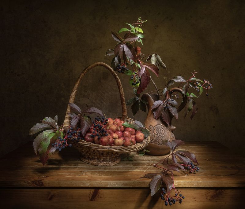 натюрморт, яблоки, райские яблоки, девичий виноград С райскими яблочками...photo preview