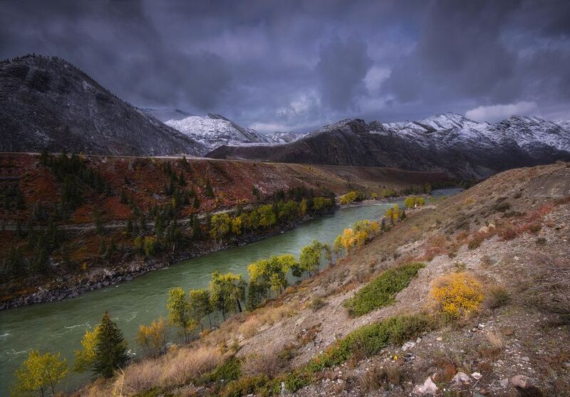 алтай, осень, снег, река, горы, вода, чуя Непогода в горахphoto preview