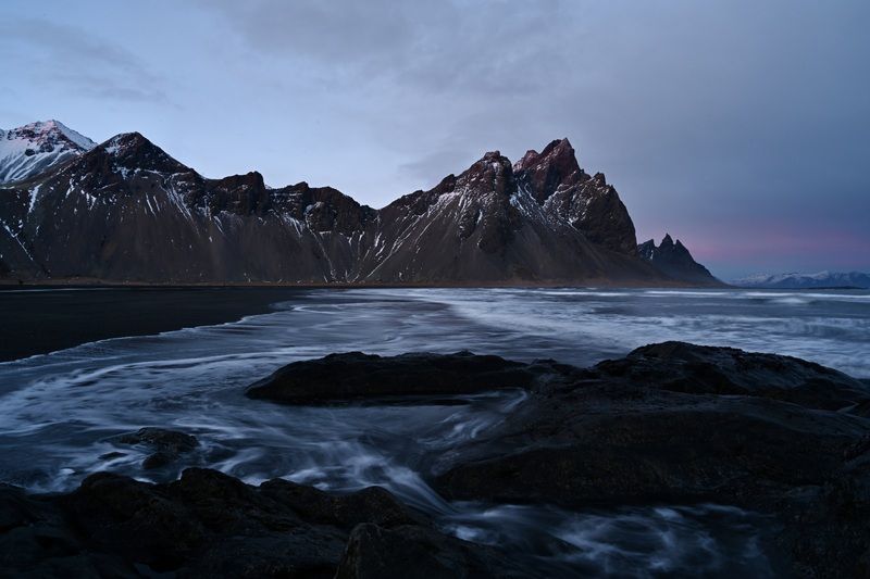 Landscapes, Vestrahorn, Iceland, Mood, Long exposure, Mountains, Ocean, Beach,  Вечер у Вестрахорна.photo preview
