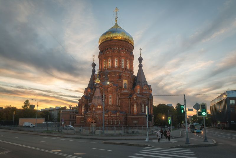 spb, street, night, old, lights, architecture, leningrad, cathedral, church, sunset, religoin, Храм Богоявления на Гутуевском острове.photo preview