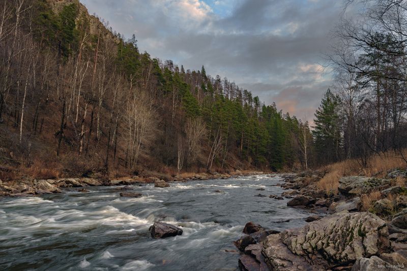 башкирия, башкортостан, природа, айгир, река малый инзер, горы, осень Осенний вечер на реке Малый Инзерphoto preview
