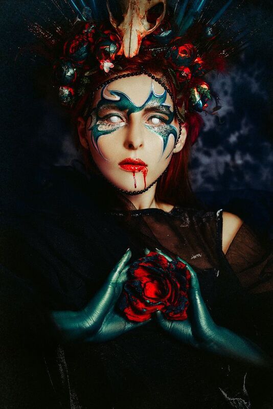 woman, portrait, conceptual, studio, bodyart Crowned in bones and rosesphoto preview