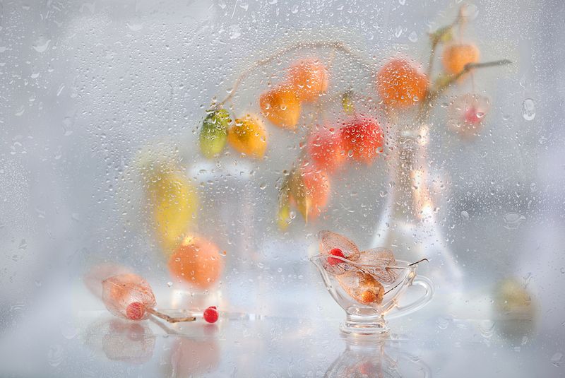 осень, физалис, ваза, капли Яркие фонарики физалисаphoto preview