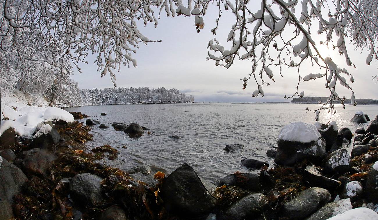 снег, море, татарский пролив, fisheye, Валерий Платонов