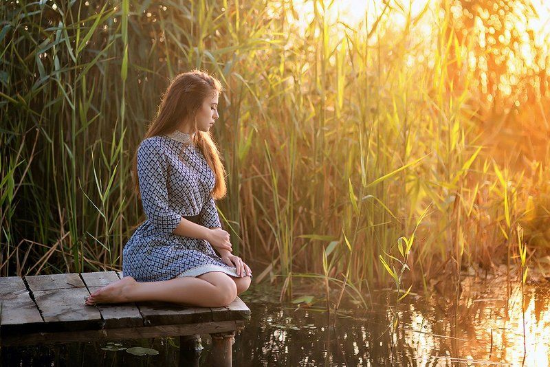 Sunset, Water, Девушка, Жанровый портрет, Красивая девушка, Лавы, Лето, Рассвет, Река Ираphoto preview