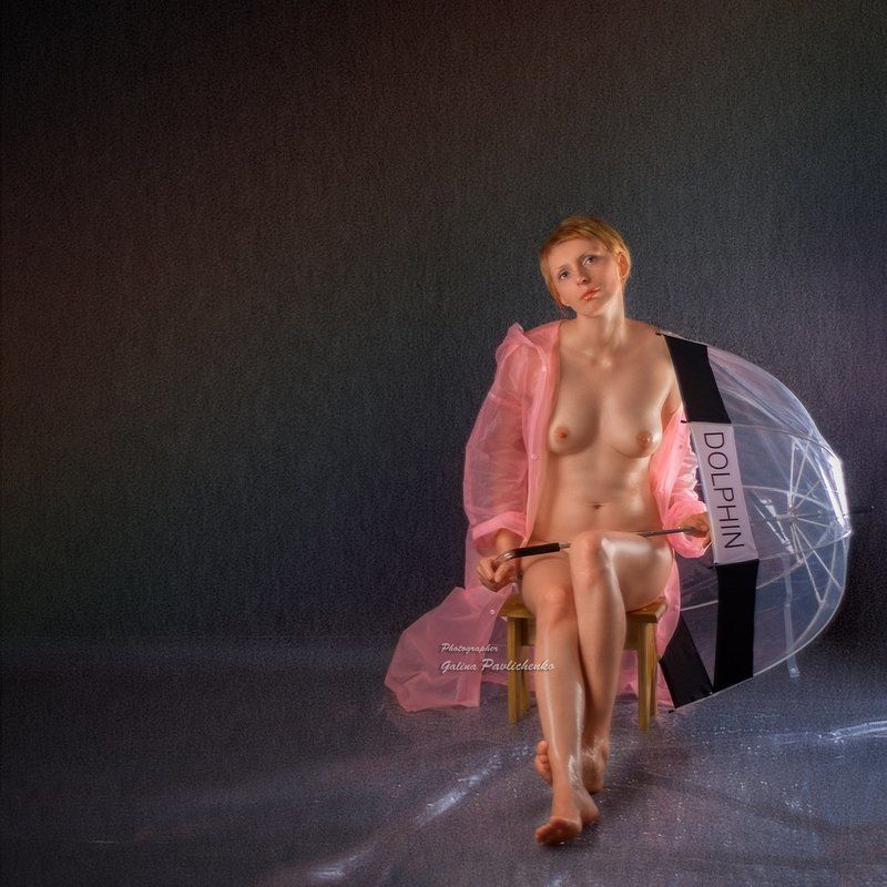 девушка, дождевик, женщина, зонт, ню, обнажённое тело, плащ, после дождя, романтика, эротика После дождяphoto preview