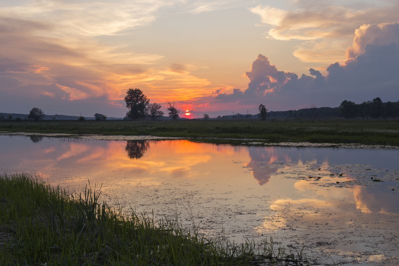 река, облака, небо,пейзаж, солнце, май, весна, clouds, sunset, river, sky, landscape Sunset near the river  фото превью