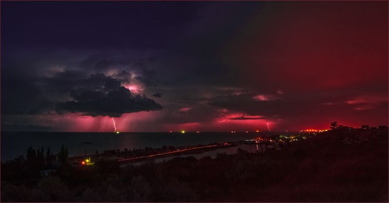 Молния гроза море вечер голубицк майским вечером над Азовским моремphoto preview