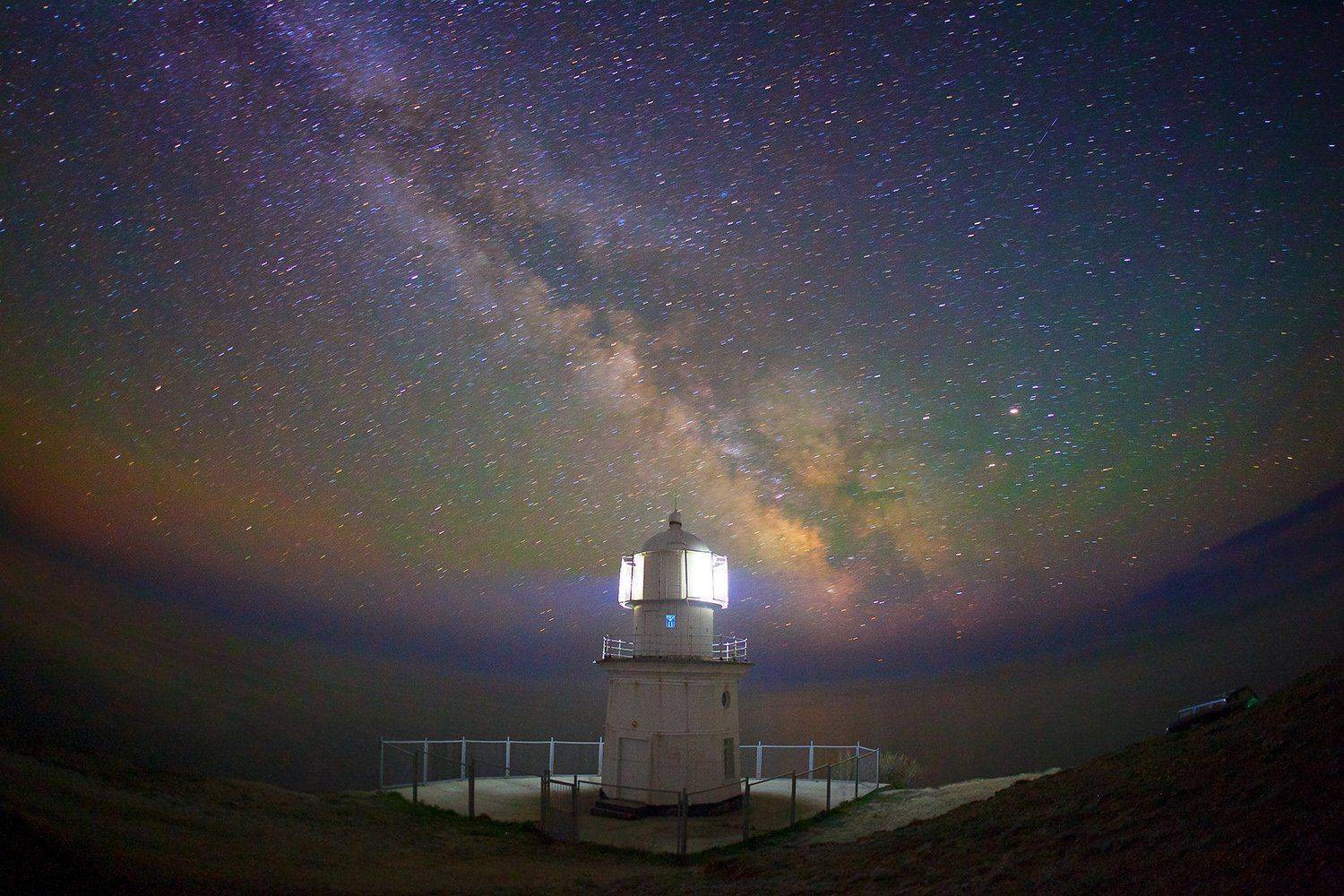 Звезды, Крым, Маяк, Млечный путь, Мыс Меганом, Ночь, Никифоров Егор