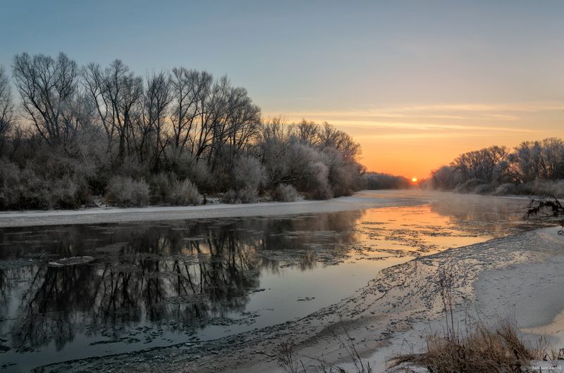 река урал, зима, оренбургская область, природа, зима, рассвет Утро на реке Уралphoto preview