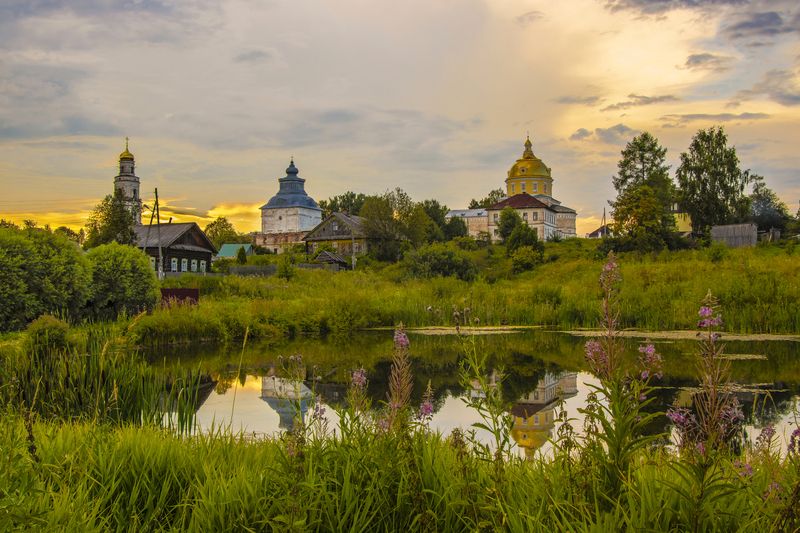 Великорецкое, село, Кировская область, пруд, лето, церкви, закат Великорецкий градphoto preview