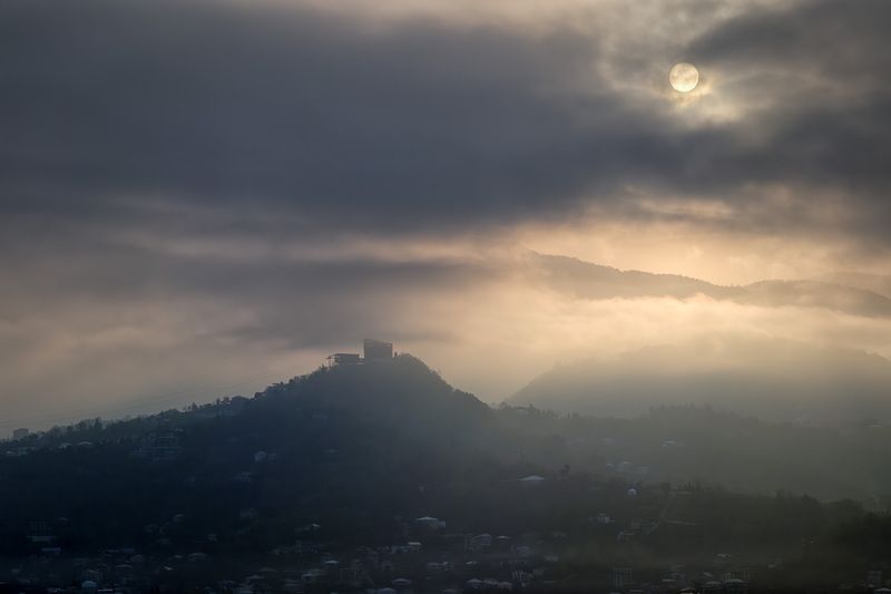 sky, clouds, fog, haze, sun, sunrise, mountains, weather, landscape, scenery, travel, outdoors, caucasus, sakartvelo, georgia, adjara, batumi, chizh Clouds Dramaphoto preview