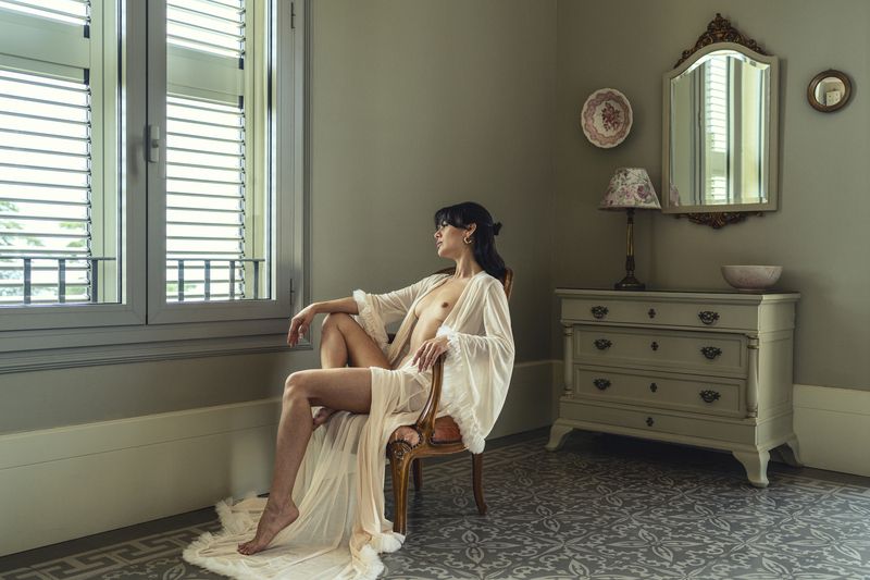 art deco nude, artistic sensuality, boudoir elegance, classical composition, contemplative mood, delicate femininity, ethereal lighting, fine art nude, intimate setting, modern classicism, natural grace, poetic silence, romantic minimalism, soft drapery Where Silence Dwellsphoto preview