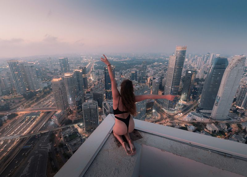 Tel Aviv, Israel, roof, rooftop, girl, woman, portrait, city, cityscape, urban, urbex Skyline walksphoto preview