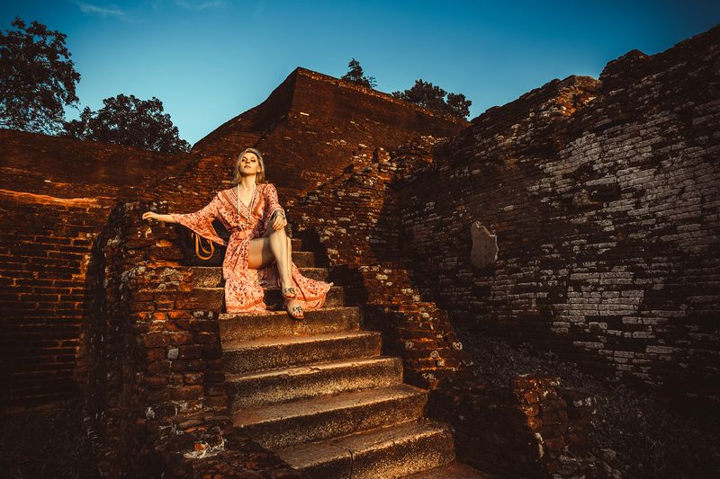 woman, portrait, fashion, beauty, outdoors Stairs to sunrisephoto preview
