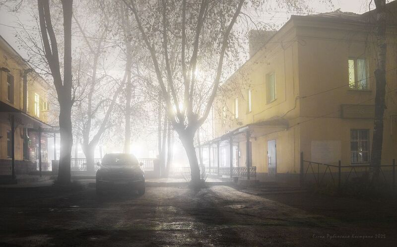 кострома, город, улица, туман, вечер photo preview