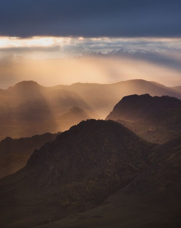 горы, кавказ, закат, осень, золото, солнце, луч, mountains, caucasus, sunset, autumn, golden, sun, sunbeam photo preview