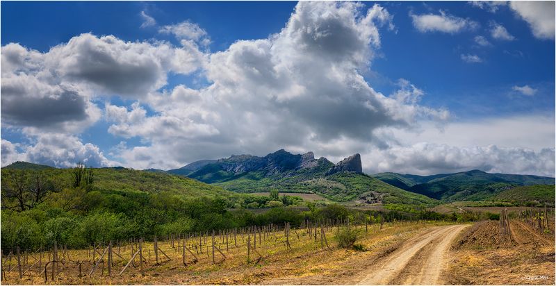 Горы, Дорога, Крым, Крымские горы, Май, Небо, Облака, Панорама, Полдень, Тучи ...photo preview
