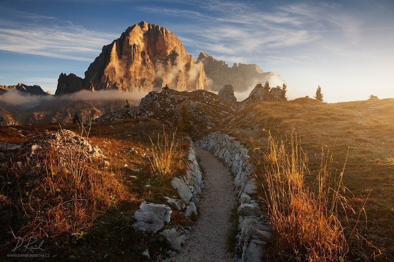 Italy, South Tyrol, Tyrol, Alpen, Trentino, Dolomites, Passo Falzarego, Tofana di Rozes, Passo, Falzarego, Tofana, daniel rericha, Europe, autumn, mountains, morning, sky, clouds, fog, mist, autumn colors,  Memories of the war in the mountainsphoto preview