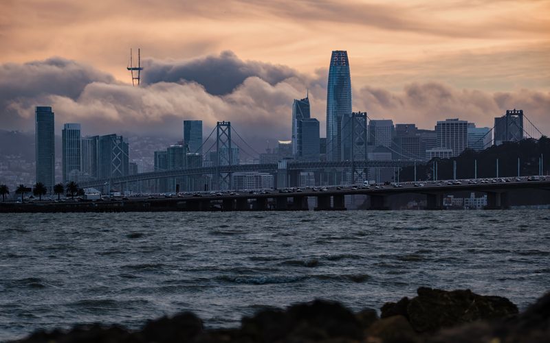 #Sky #Skyscraper #Water #City #Daytime #Cloud #High-rise building #Horizon #Metropolitan area #Urban area Sutro Lights, Salesforce Shadowsphoto preview