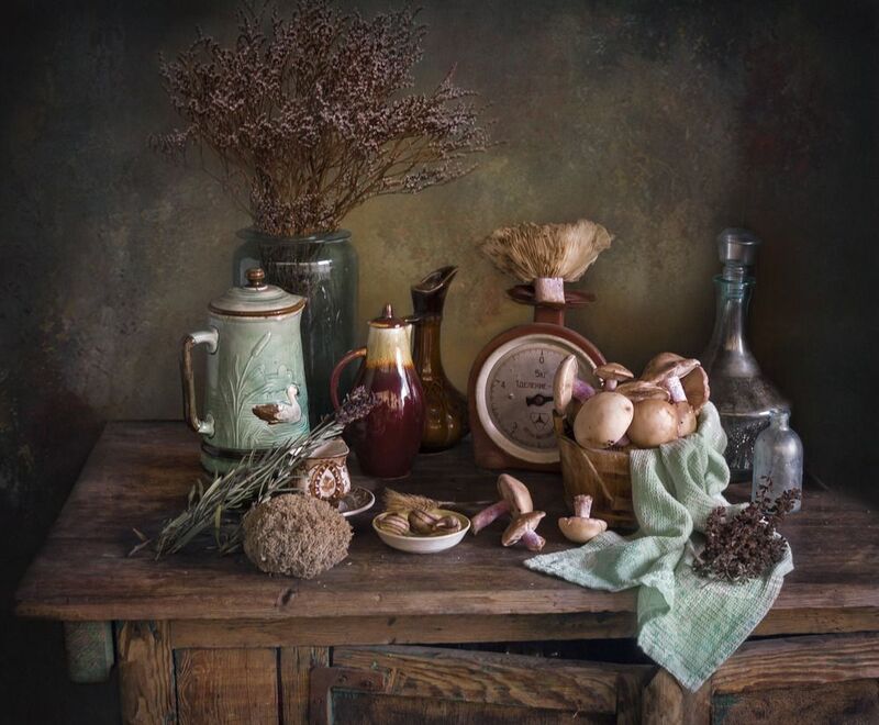 грибы, бутыль, весы, кувшин, ягель, осень С Синеножкой (рядовкой лиловоногой) фото превью