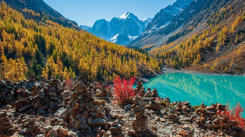 алтай, семёновское, озеро, мечта, красавица, сказка, осень, лиственницы, утро, обо, барбарис Осенний парадphoto preview