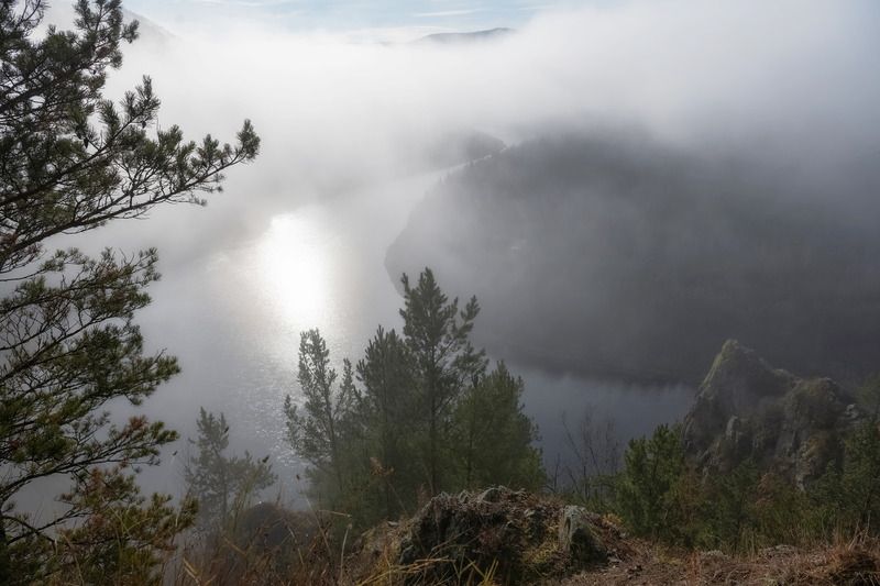 мана, осень, туман, осенний туман, склон, река, сибирь Манский туманphoto preview