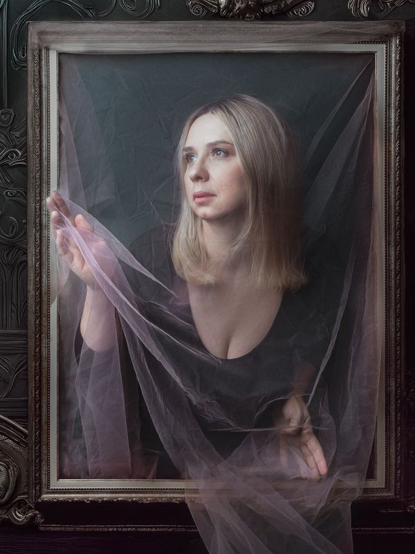 женщина, лицо, цвет, печать, студия, картина, вуаль, живопись Юляphoto preview