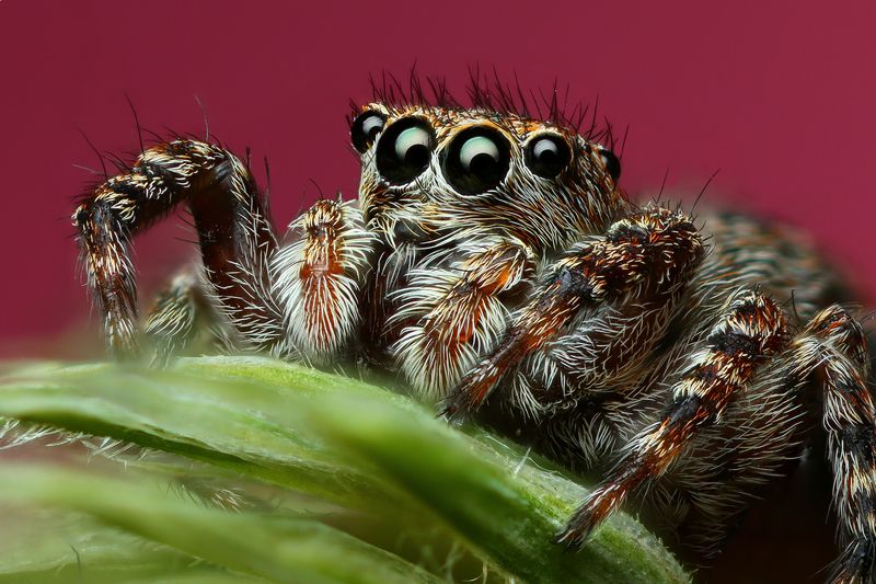 макро, природа, животное, растение, цвет, фото, розовый, паук, трава Фарыphoto preview