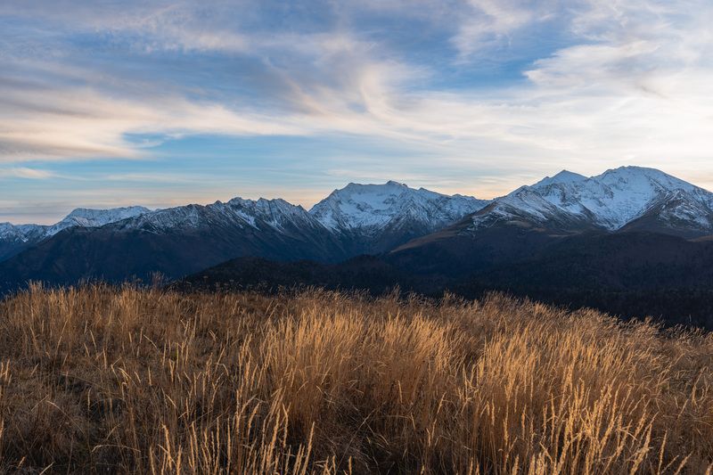 адыгея, горы, вечер, кавказ, снег, лес, закат Вечерphoto preview