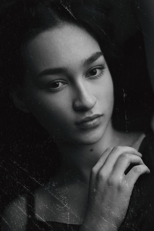 портрет, женский портрет, девушка, монохром, черное и белое, монохромный портрет, чб, monochrome, portrait, bnw, black and white, bnwportrait, studio, studio light Darina фото превью