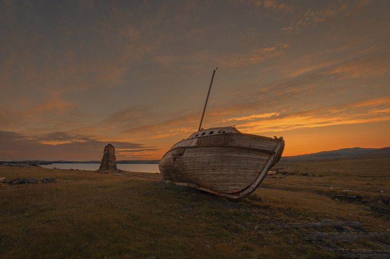 архипелаг новая земля, полярная станция малые кармакулы, остров южный, новая земля Восход на берегах залива Моллераphoto preview