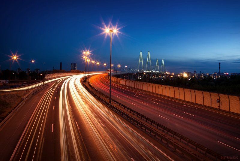 вантовый, городской пейзаж, движение, кад, мост, ночь, обуховский, санкт-петербург, шоссе Ночной КАДphoto preview