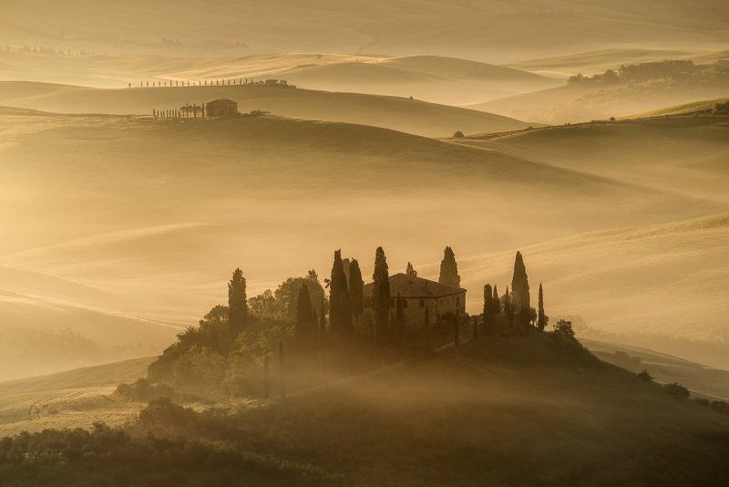 Italy, Tuscany, Pienza,  San Quirico d´Orcia, mist, sunrise, fog, spring, belvedere, beautiful place, beautiful, Europe, foggy morning, cypres,   Tuscanyphoto preview