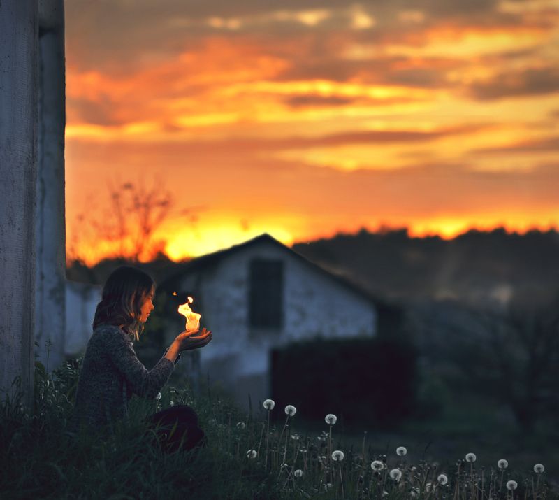 fire, girl, portrait, sunset, calcifer,  Calciferphoto preview